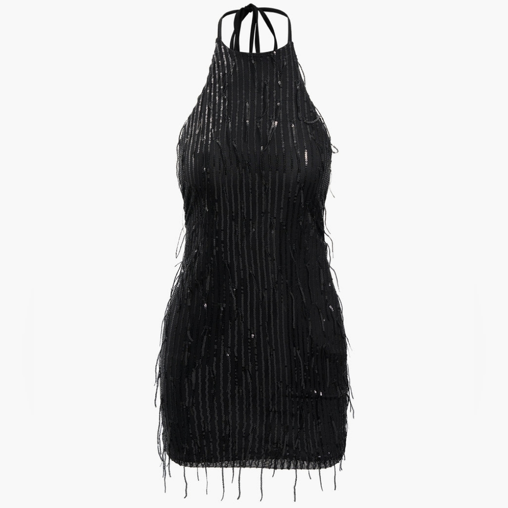 Sequin Embellished Halter Mini Dress